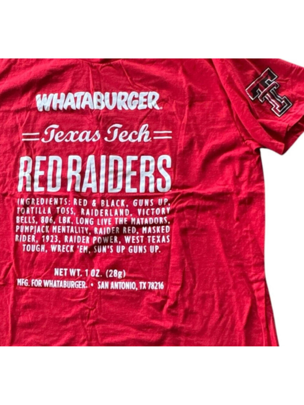 Whataburger Texas Tech Red Raiders T Shirt XL Short Sleeve Cotton Tee